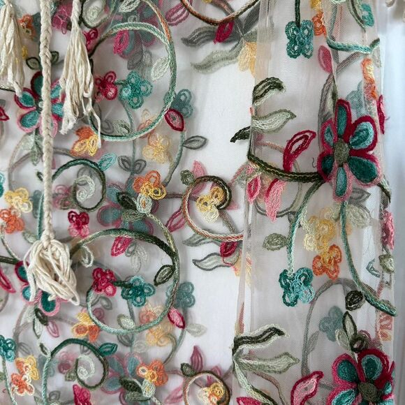 Asha Mesh Floral Embroidered Cover-Up — Cream Sheer Swim Beach Kimono - Picture 2 of 6